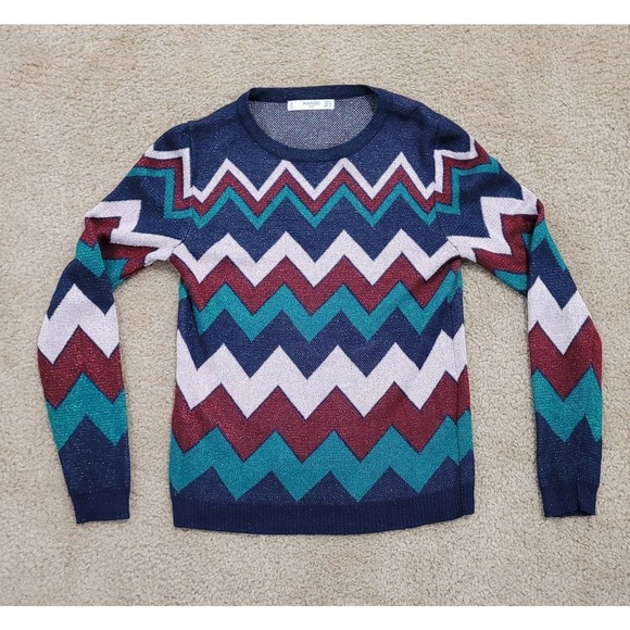 MNG Mango Suit Women's Sparkly Chevron Print Crewneck Sweater. Size‎ XS - Picture 1 of 8